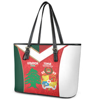 Rugby Tonga and Lebanon Leather Tote Bag Mate Maa Tonga Cedars Together LT14 - Polynesian Pride