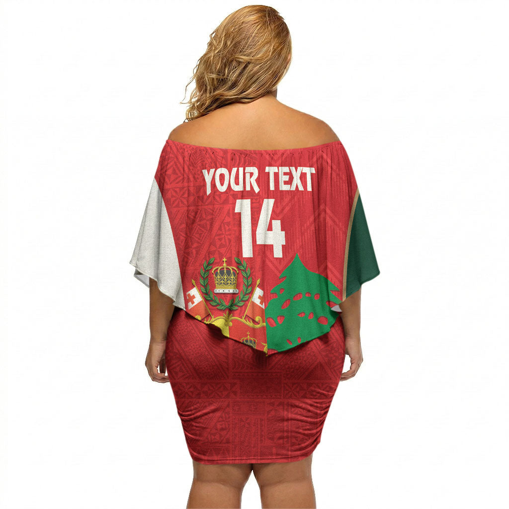 Custom Rugby Tonga and Lebanon Off Shoulder Short Dress Mate Maa Tonga Cedars Together LT14 - Polynesian Pride