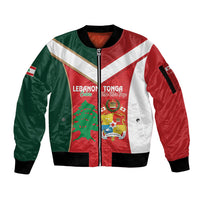 Custom Rugby Tonga and Lebanon Sleeve Zip Bomber Jacket Mate Maa Tonga Cedars Together LT14 Unisex Multicolor - Polynesian Pride