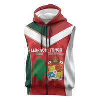 Custom Rugby Tonga and Lebanon Sleeveless Zip Hoodie Mate Maa Tonga Cedars Together LT14 Multicolor - Polynesian Pride