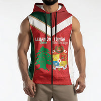 Custom Rugby Tonga and Lebanon Sleeveless Zip Hoodie Mate Maa Tonga Cedars Together LT14 - Polynesian Pride