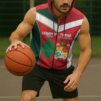 Custom Rugby Tonga and Lebanon Sleeveless Zip Hoodie Mate Maa Tonga Cedars Together LT14 - Polynesian Pride