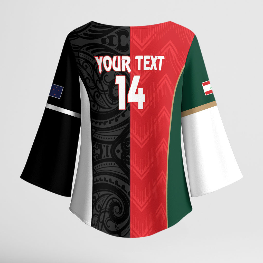 Custom Rugby New Zealand and Lebanon Kimono Sleeve Blouse All Black Cedars Together LT14 - Polynesian Pride