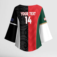 Custom Rugby New Zealand and Lebanon Kimono Sleeve Blouse All Black Cedars Together LT14 - Polynesian Pride