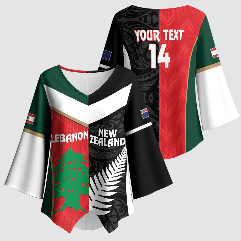 Custom Rugby New Zealand and Lebanon Kimono Sleeve Blouse All Black Cedars Together LT14 - Polynesian Pride