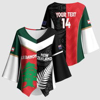 Custom Rugby New Zealand and Lebanon Kimono Sleeve Blouse All Black Cedars Together LT14 - Polynesian Pride