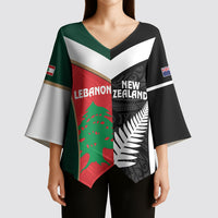 Custom Rugby New Zealand and Lebanon Kimono Sleeve Blouse All Black Cedars Together LT14 - Polynesian Pride