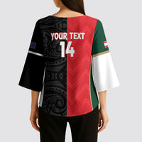 Custom Rugby New Zealand and Lebanon Kimono Sleeve Blouse All Black Cedars Together LT14 - Polynesian Pride