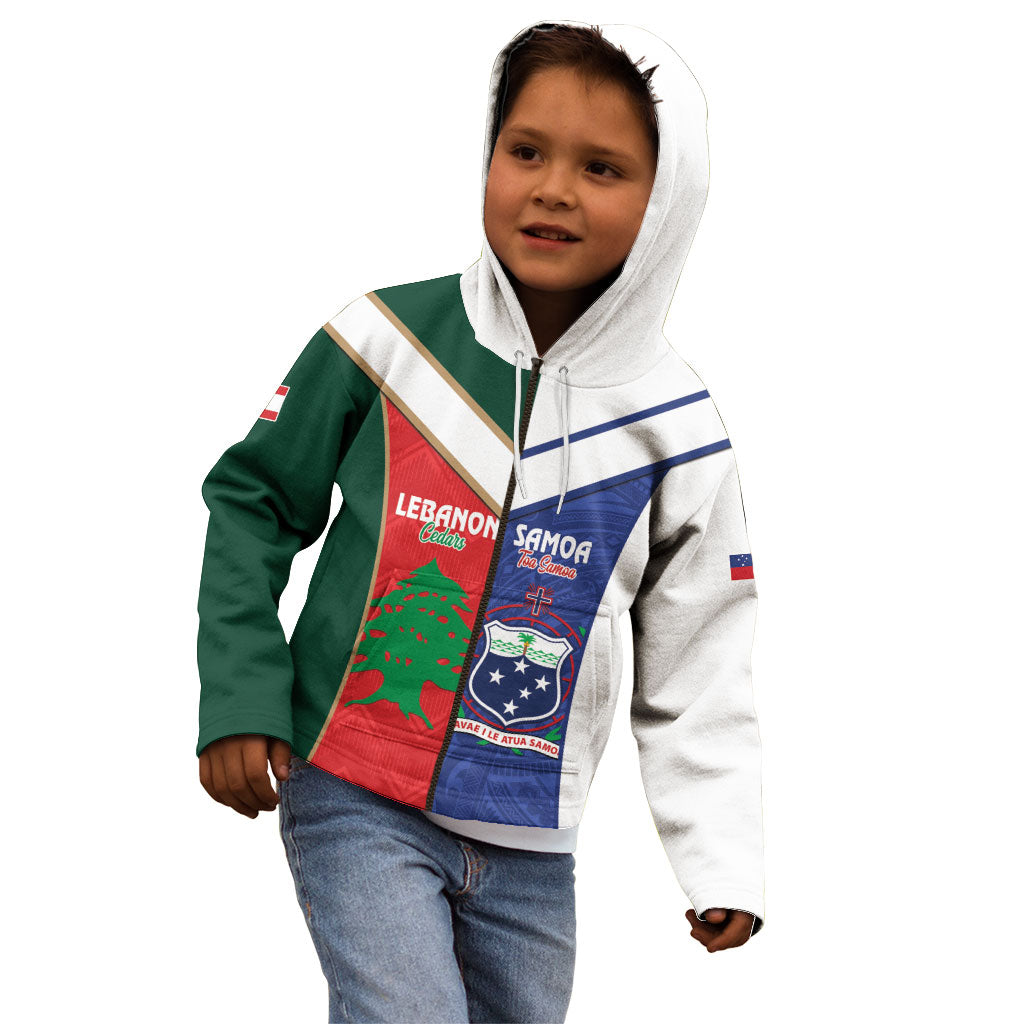Custom Rugby Samoa and Lebanon Kid Hoodie Toa Samoa Cedars Together LT14 - Polynesian Pride