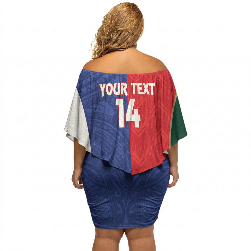 Custom Rugby Samoa and Lebanon Off Shoulder Short Dress Toa Samoa Cedars Together LT14 - Polynesian Pride