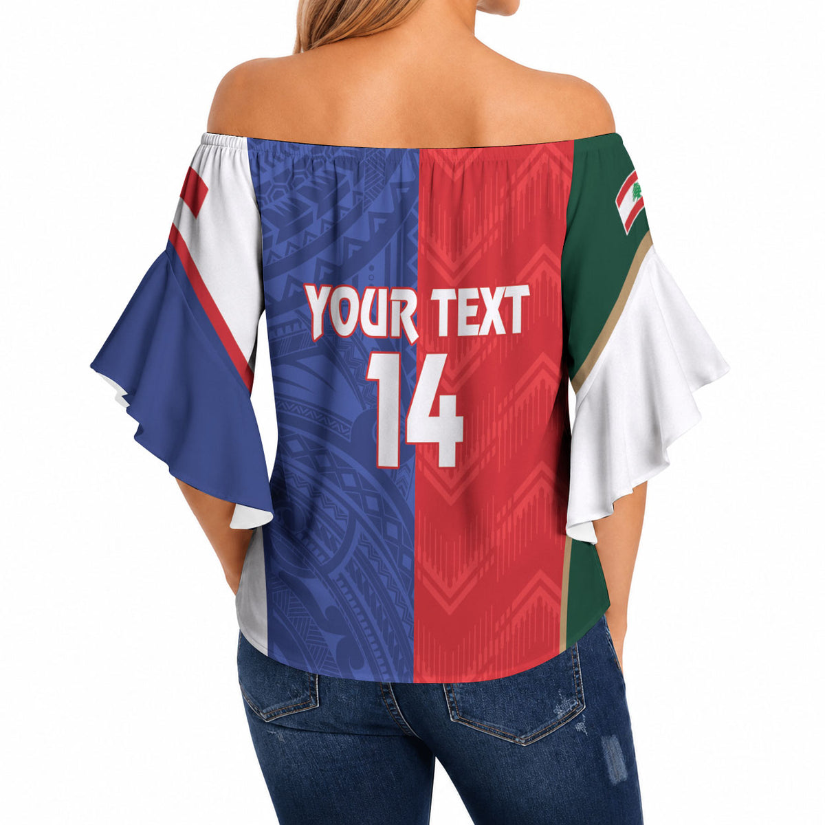 Custom Rugby Samoa and Lebanon Off Shoulder Wrap Waist Top Toa Samoa Cedars Together LT14 - Polynesian Pride