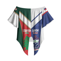 Custom Rugby Samoa and Lebanon Off Shoulder Wrap Waist Top Toa Samoa Cedars Together LT14 - Polynesian Pride
