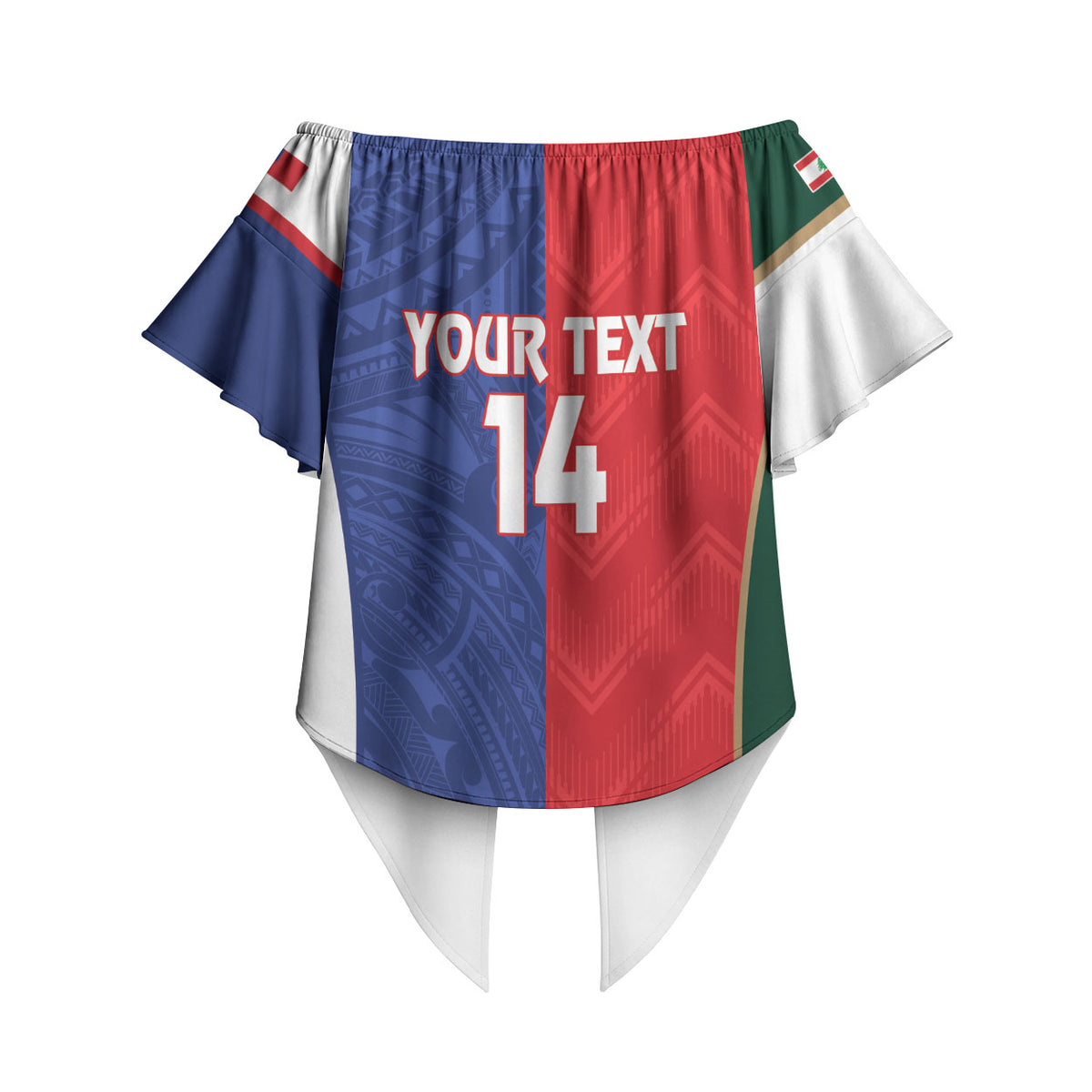 Custom Rugby Samoa and Lebanon Off Shoulder Wrap Waist Top Toa Samoa Cedars Together LT14 - Polynesian Pride