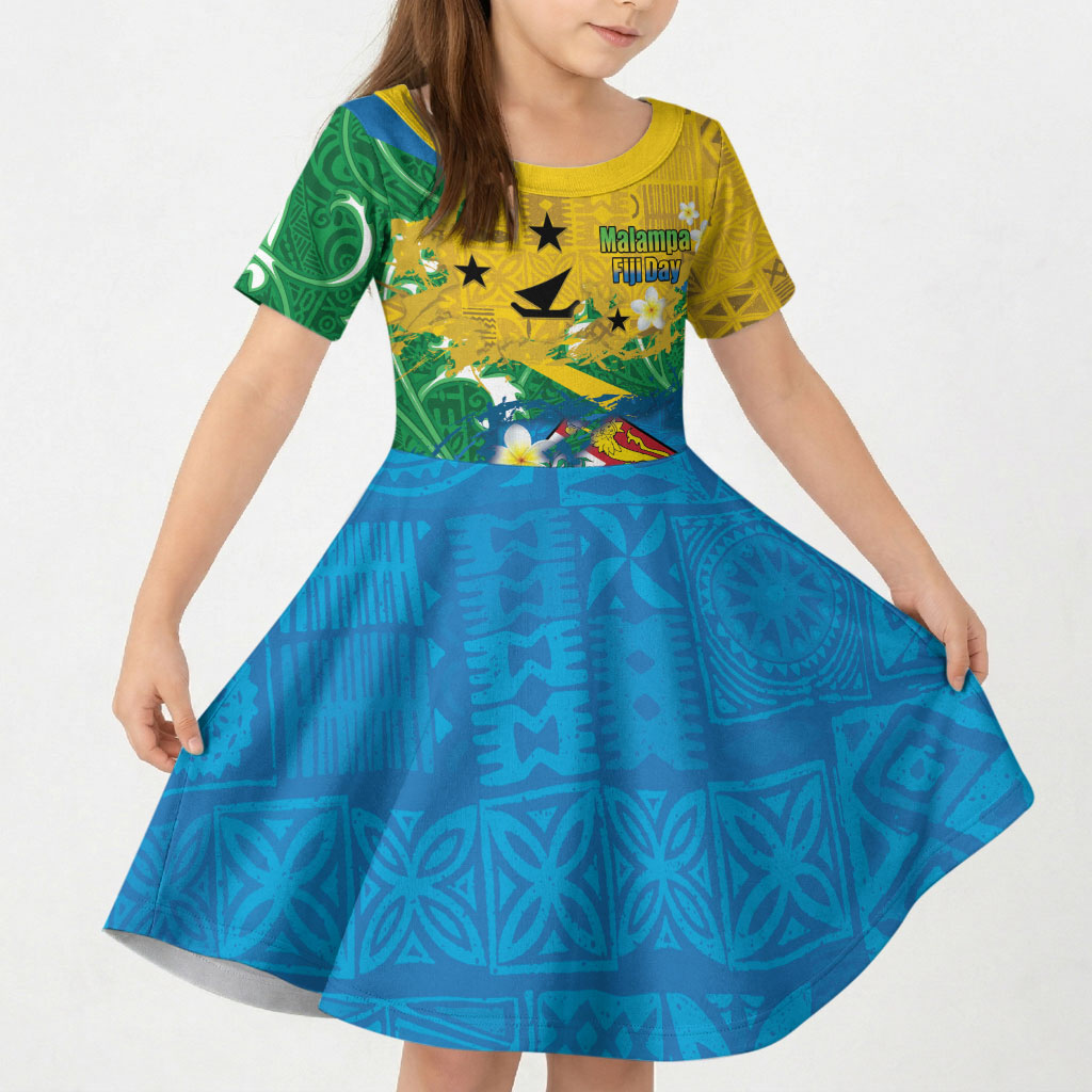 Malampa Fiji Day Kid Short Sleeve Dress 10 October Together We Grow Grunge Tapa Motifs LT14 KID Multicolor - Polynesian Pride