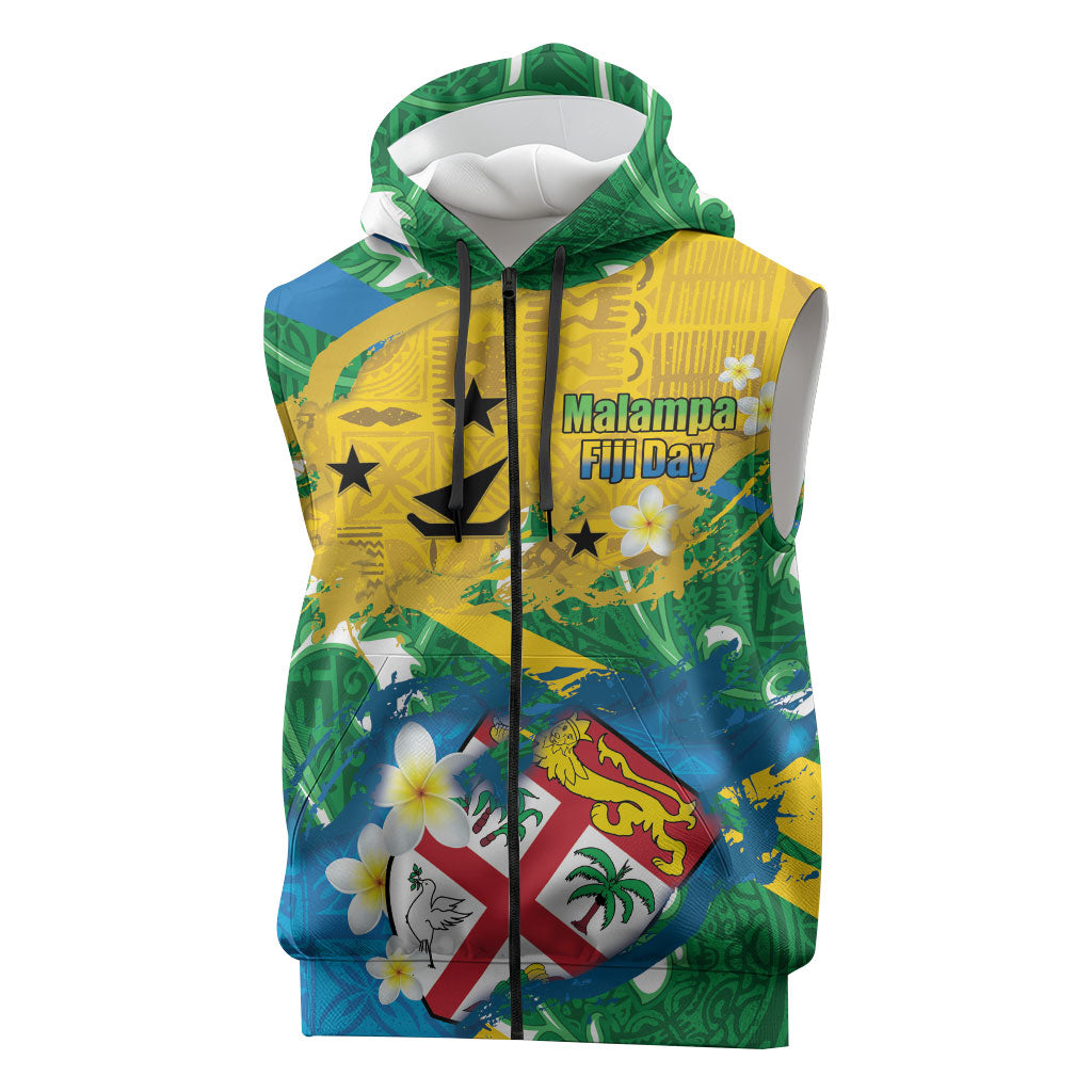 Malampa Fiji Day Sleeveless Zip Hoodie 10 October Together We Grow Grunge Tapa Motifs LT14 Multicolor - Polynesian Pride