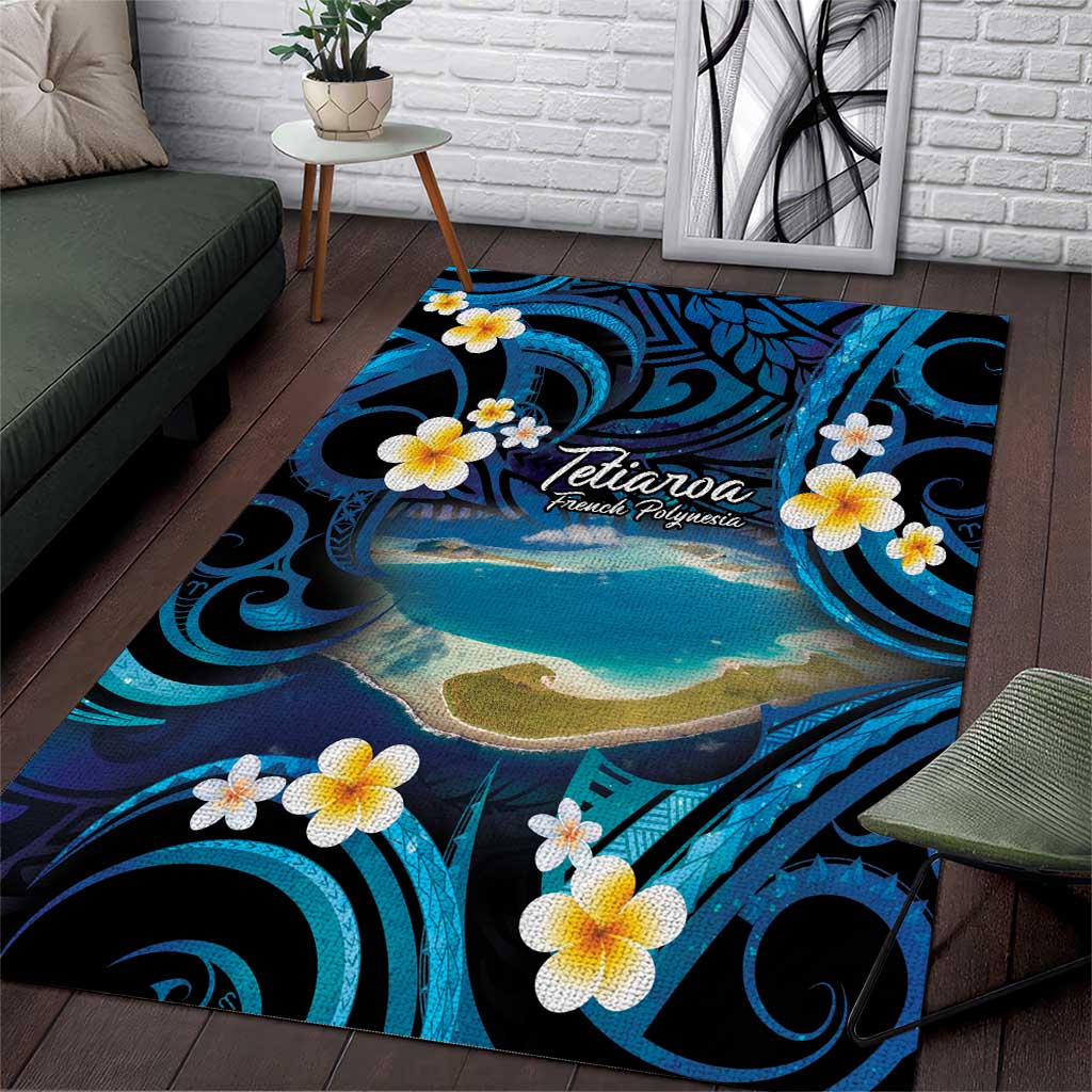 French Polynesia Tetiaroa Atoll Area Rug Polynesian Curves Style LT14 Blue - Polynesian Pride