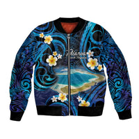 French Polynesia Tetiaroa Atoll Bomber Jacket Polynesian Curves Style LT14 Unisex Blue - Polynesian Pride