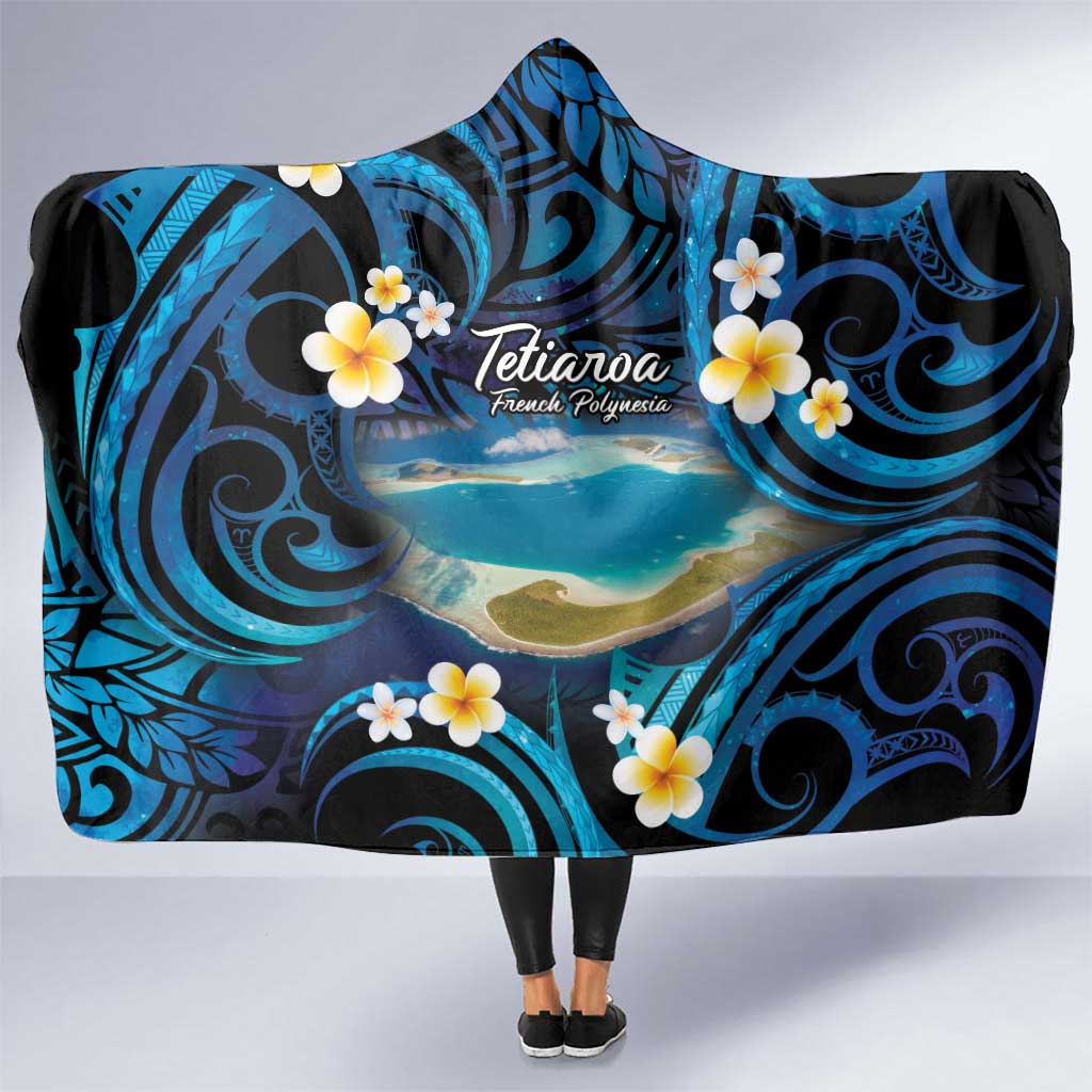 French Polynesia Tetiaroa Atoll Hooded Blanket Polynesian Curves Style LT14 One Size Blue - Polynesian Pride
