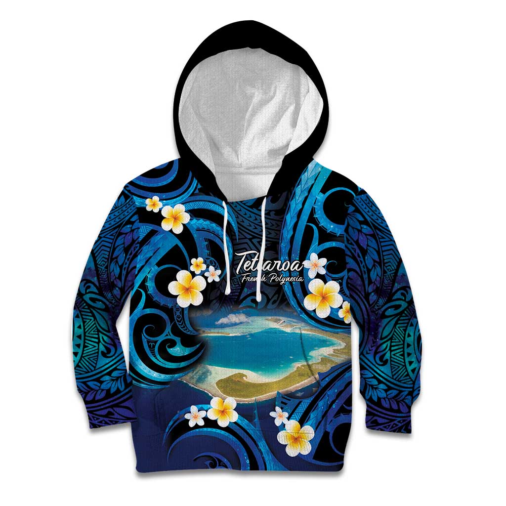 French Polynesia Tetiaroa Atoll Kid Hoodie Polynesian Curves Style LT14 Hoodie Blue - Polynesian Pride