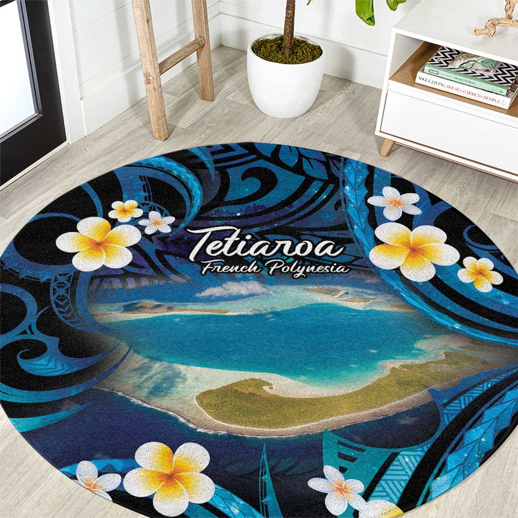 French Polynesia Tetiaroa Atoll Round Carpet Polynesian Curves Style LT14 Blue - Polynesian Pride