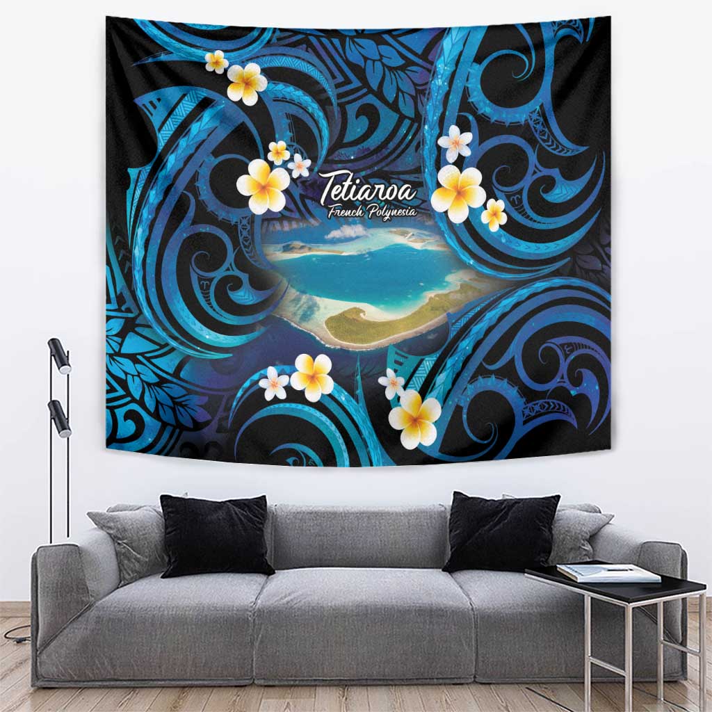 French Polynesia Tetiaroa Atoll Tapestry Polynesian Curves Style LT14 Blue - Polynesian Pride