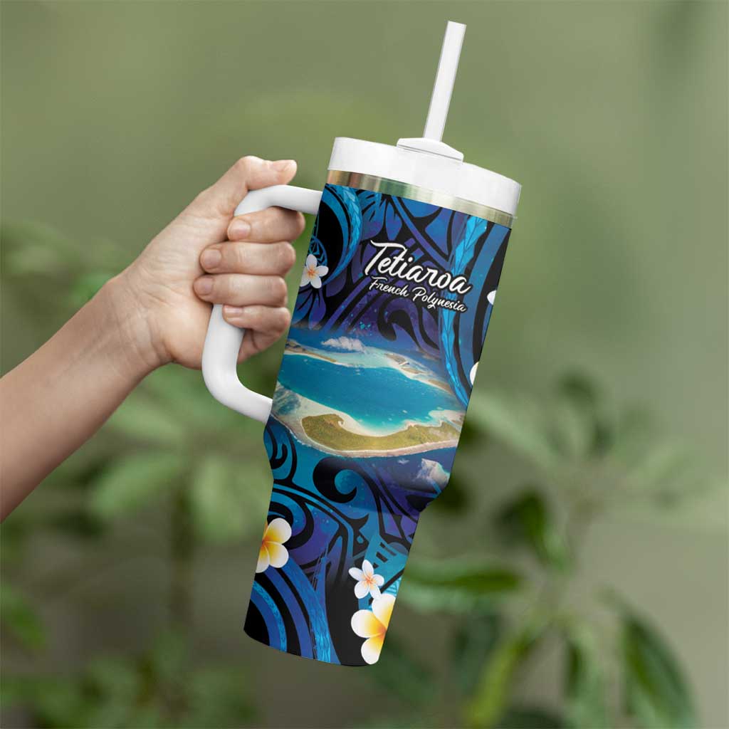 Personalised French Polynesia Tetiaroa Atoll Tumbler With Handle Polynesian Curves Style LT14 - Polynesian Pride