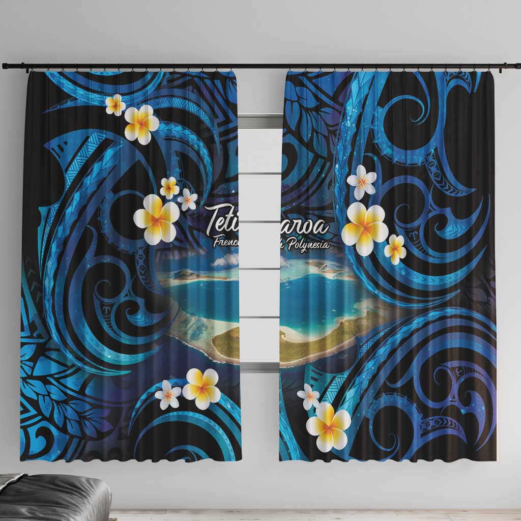 French Polynesia Tetiaroa Atoll Window Curtain Polynesian Curves Style LT14 With Hooks Blue - Polynesian Pride