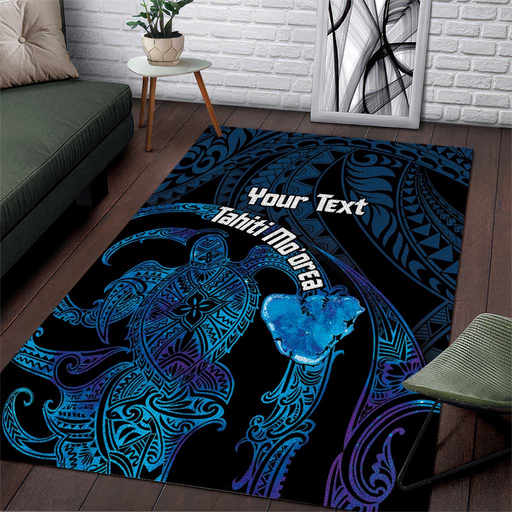 Personalised Tahiti Moorea Atoll Area Rug Polynesian Sea Turtle