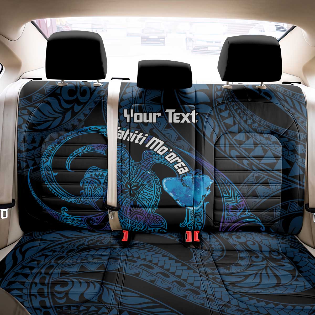 Personalised Tahiti Moorea Atoll Back Car Seat Cover Polynesian Sea Turtle LT14 - Polynesian Pride
