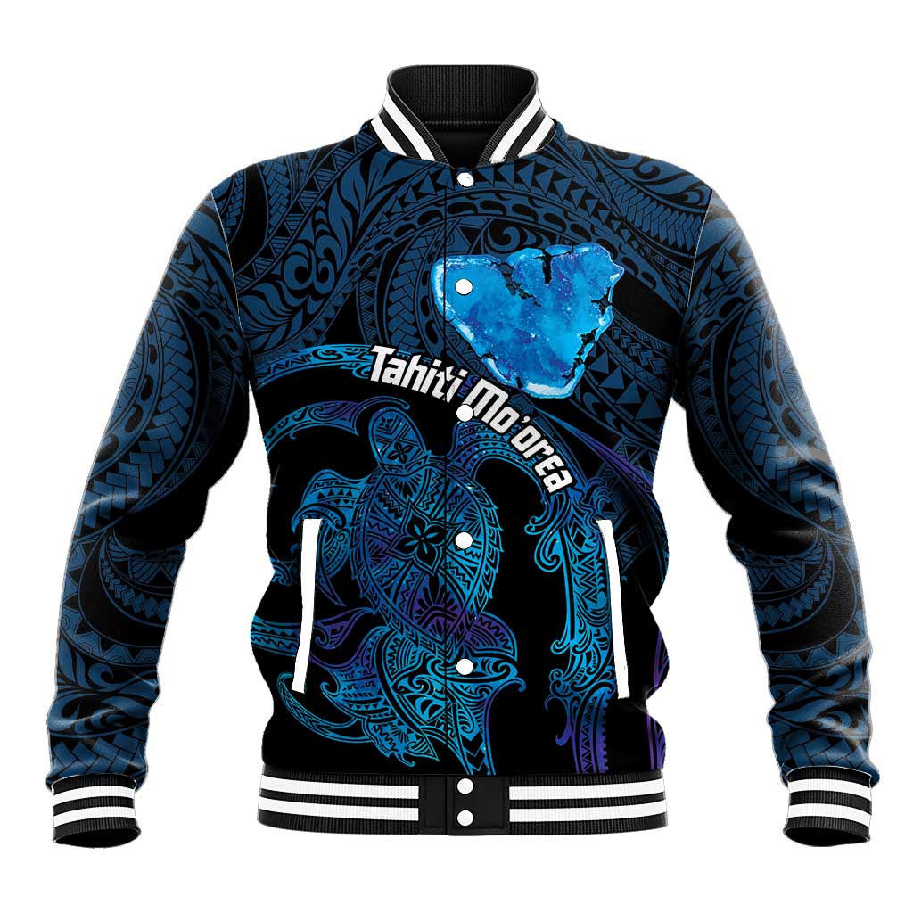Personalised Tahiti Moorea Atoll Baseball Jacket Polynesian Sea Turtle LT14 Unisex Blue - Polynesian Pride