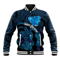 Personalised Tahiti Moorea Atoll Baseball Jacket Polynesian Sea Turtle LT14 Unisex Blue - Polynesian Pride