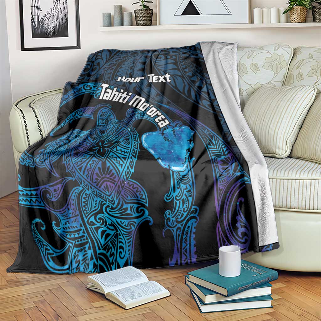 Personalised Tahiti Moorea Atoll Blanket Polynesian Sea Turtle LT14 Blue - Polynesian Pride