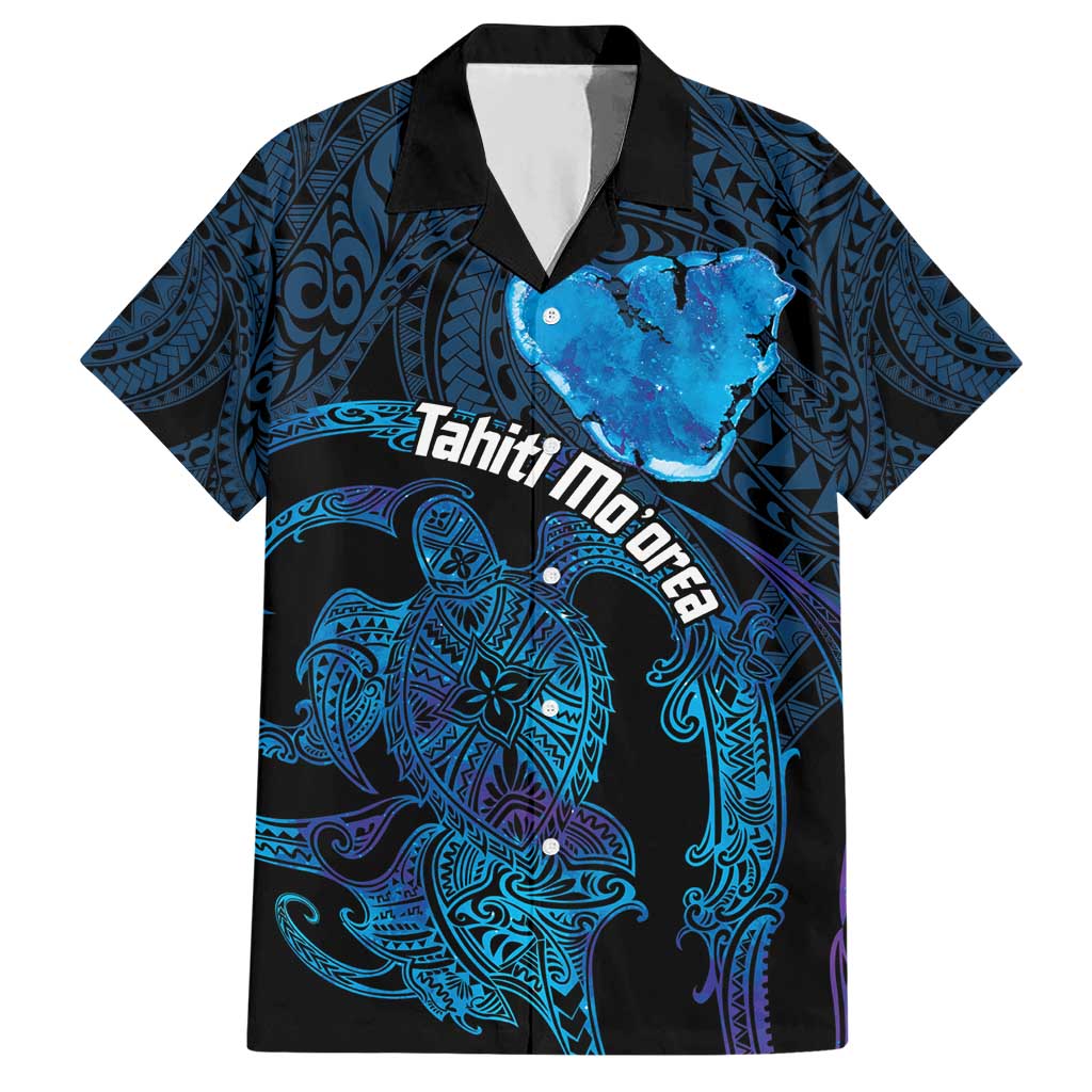 Personalised Tahiti Moorea Atoll Hawaiian Shirt Polynesian Sea Turtle LT14 Blue - Polynesian Pride