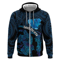 Personalised Tahiti Moorea Atoll Hoodie Polynesian Sea Turtle LT14 Zip Hoodie Blue - Polynesian Pride