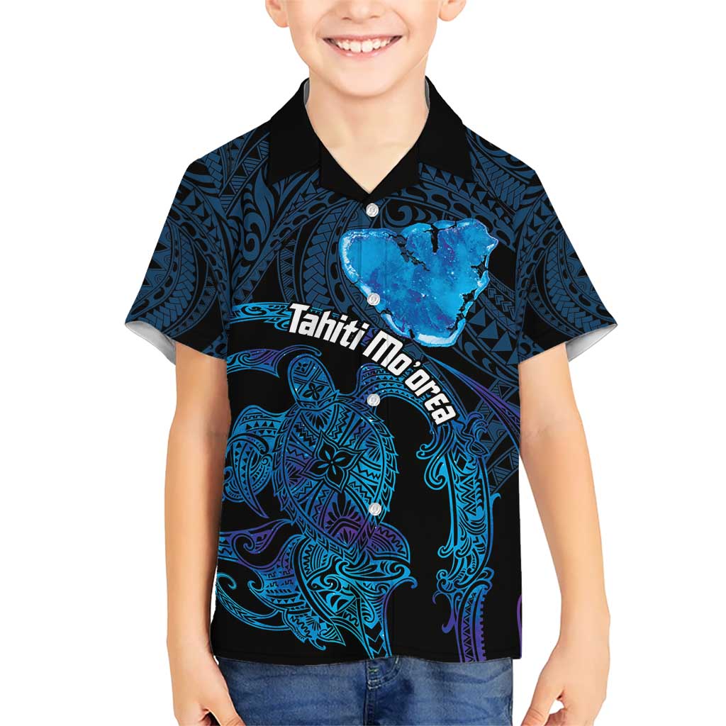 Personalised Tahiti Moorea Atoll Kid Hawaiian Shirt Polynesian Sea Turtle LT14 Kid Blue - Polynesian Pride