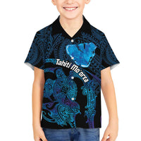 Personalised Tahiti Moorea Atoll Kid Hawaiian Shirt Polynesian Sea Turtle LT14 Kid Blue - Polynesian Pride