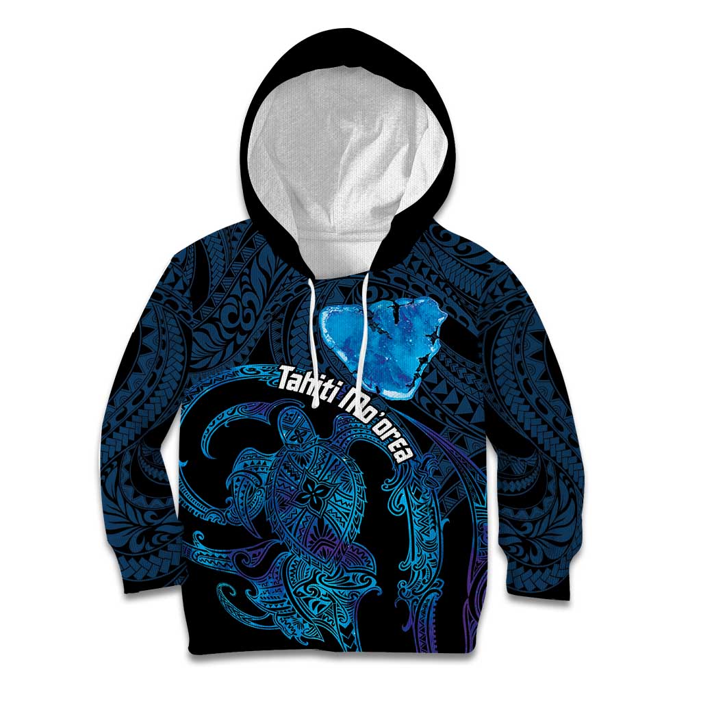 Personalised Tahiti Moorea Atoll Kid Hoodie Polynesian Sea Turtle LT14 Hoodie Blue - Polynesian Pride