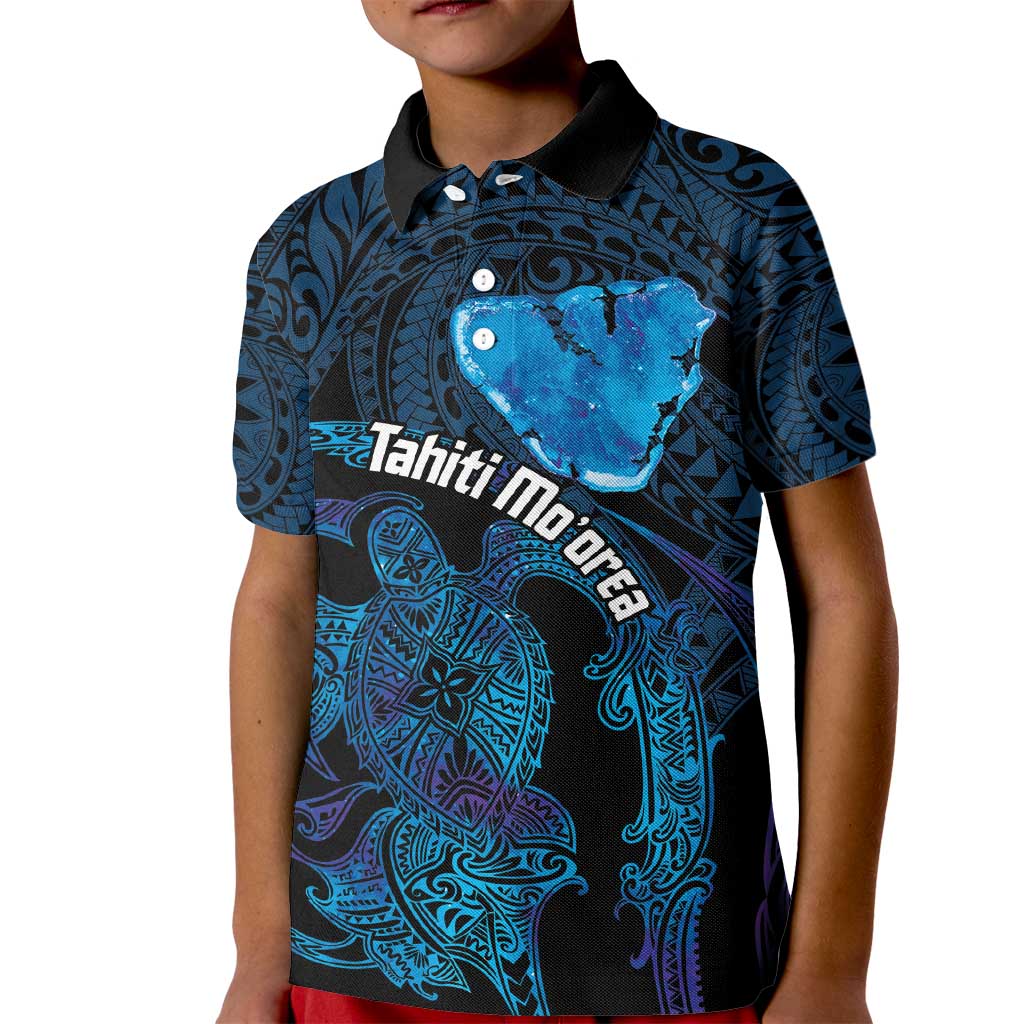 Personalised Tahiti Moorea Atoll Kid Polo Shirt Polynesian Sea Turtle LT14 Kid Blue - Polynesian Pride