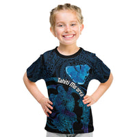 Personalised Tahiti Moorea Atoll Kid T Shirt Polynesian Sea Turtle LT14 Blue - Polynesian Pride