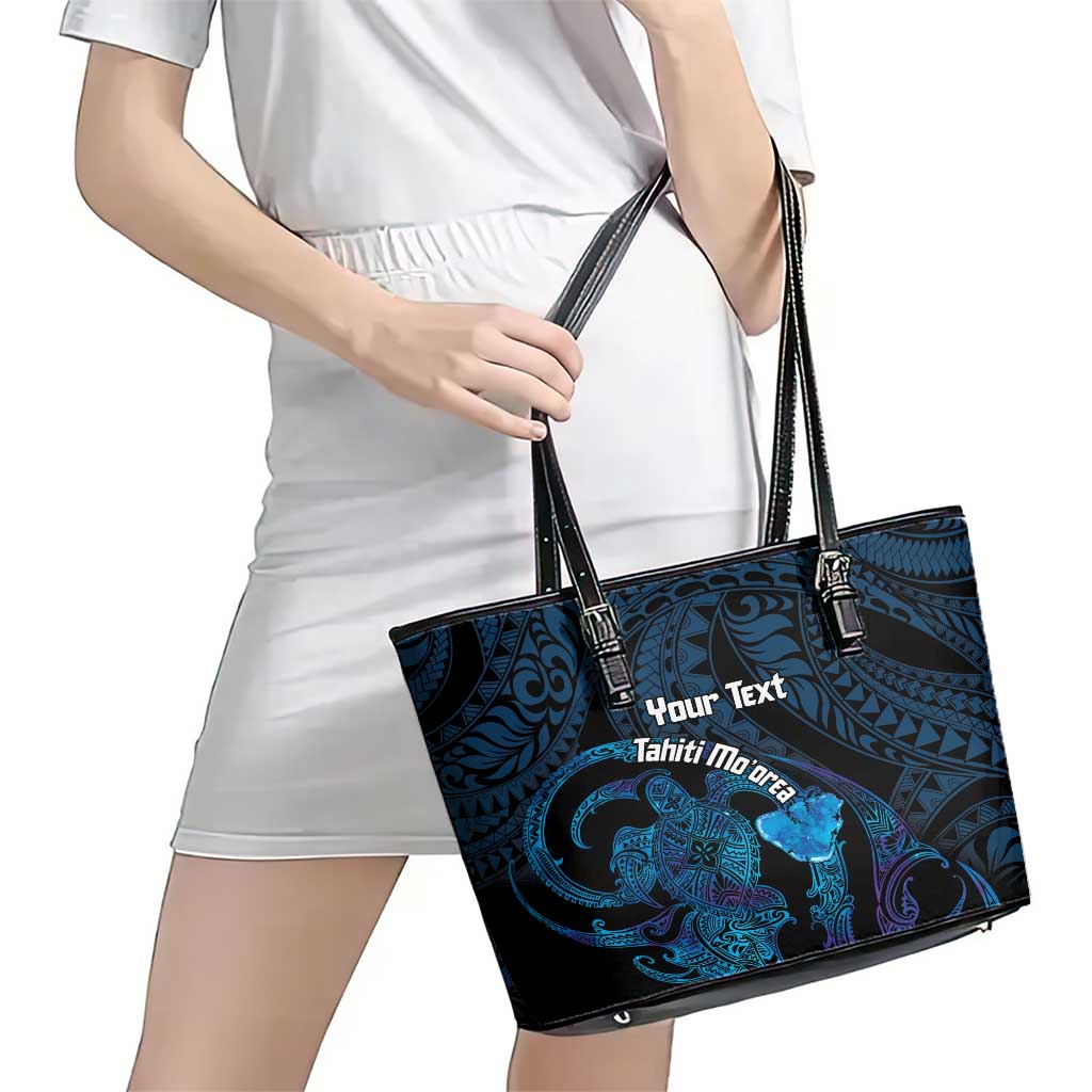 Personalised Tahiti Moorea Atoll Leather Tote Bag Polynesian Sea Turtle LT14 - Polynesian Pride