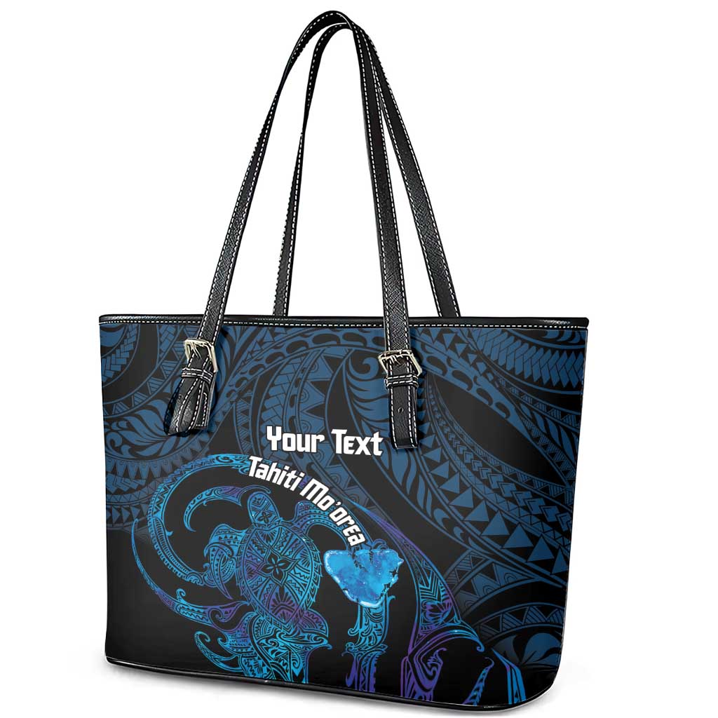 Personalised Tahiti Moorea Atoll Leather Tote Bag Polynesian Sea Turtle LT14 - Polynesian Pride
