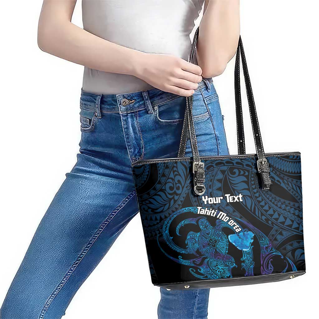 Personalised Tahiti Moorea Atoll Leather Tote Bag Polynesian Sea Turtle LT14 - Polynesian Pride