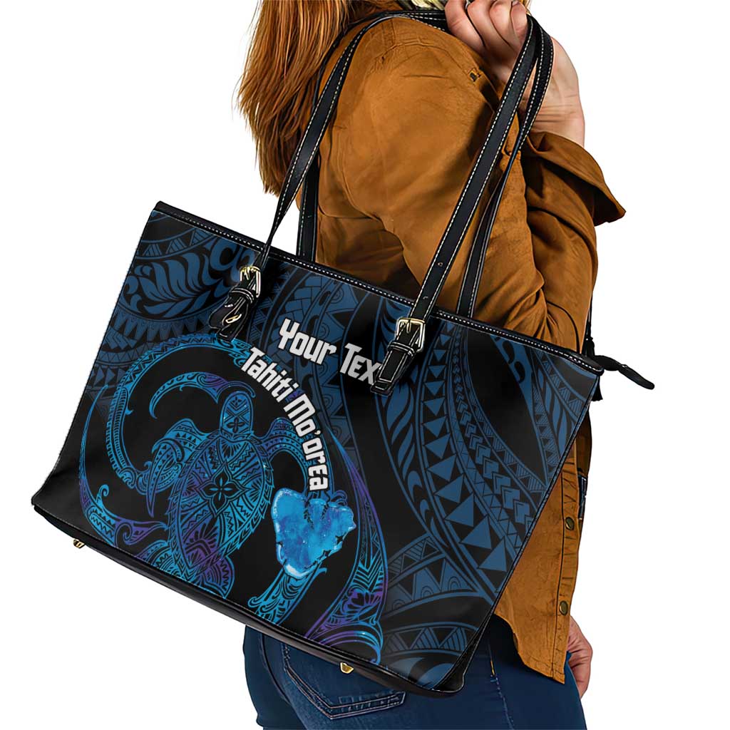 Personalised Tahiti Moorea Atoll Leather Tote Bag Polynesian Sea Turtle LT14 - Polynesian Pride