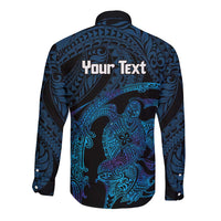 Personalised Tahiti Moorea Atoll Long Sleeve Button Shirt Polynesian Sea Turtle LT14 - Polynesian Pride
