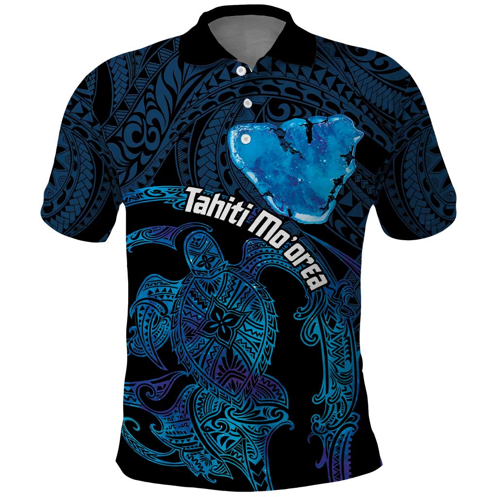 Personalised Tahiti Moorea Atoll Polo Shirt Polynesian Sea Turtle