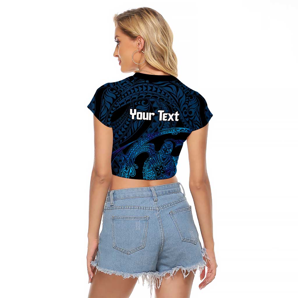 Personalised Tahiti Moorea Atoll Raglan Cropped T Shirt Polynesian Sea Turtle LT14 - Polynesian Pride