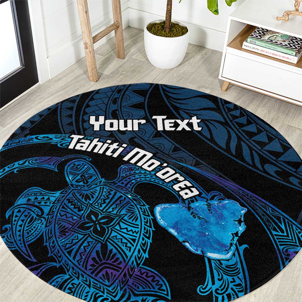 Personalised Tahiti Moorea Atoll Round Carpet Polynesian Sea Turtle LT14 Blue - Polynesian Pride