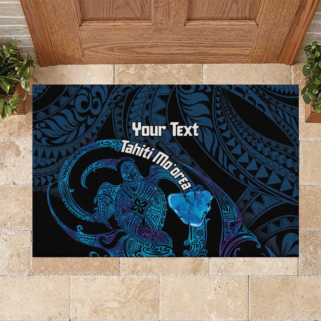 Personalised Tahiti Moorea Atoll Rubber Doormat Polynesian Sea Turtle LT14 Blue - Polynesian Pride