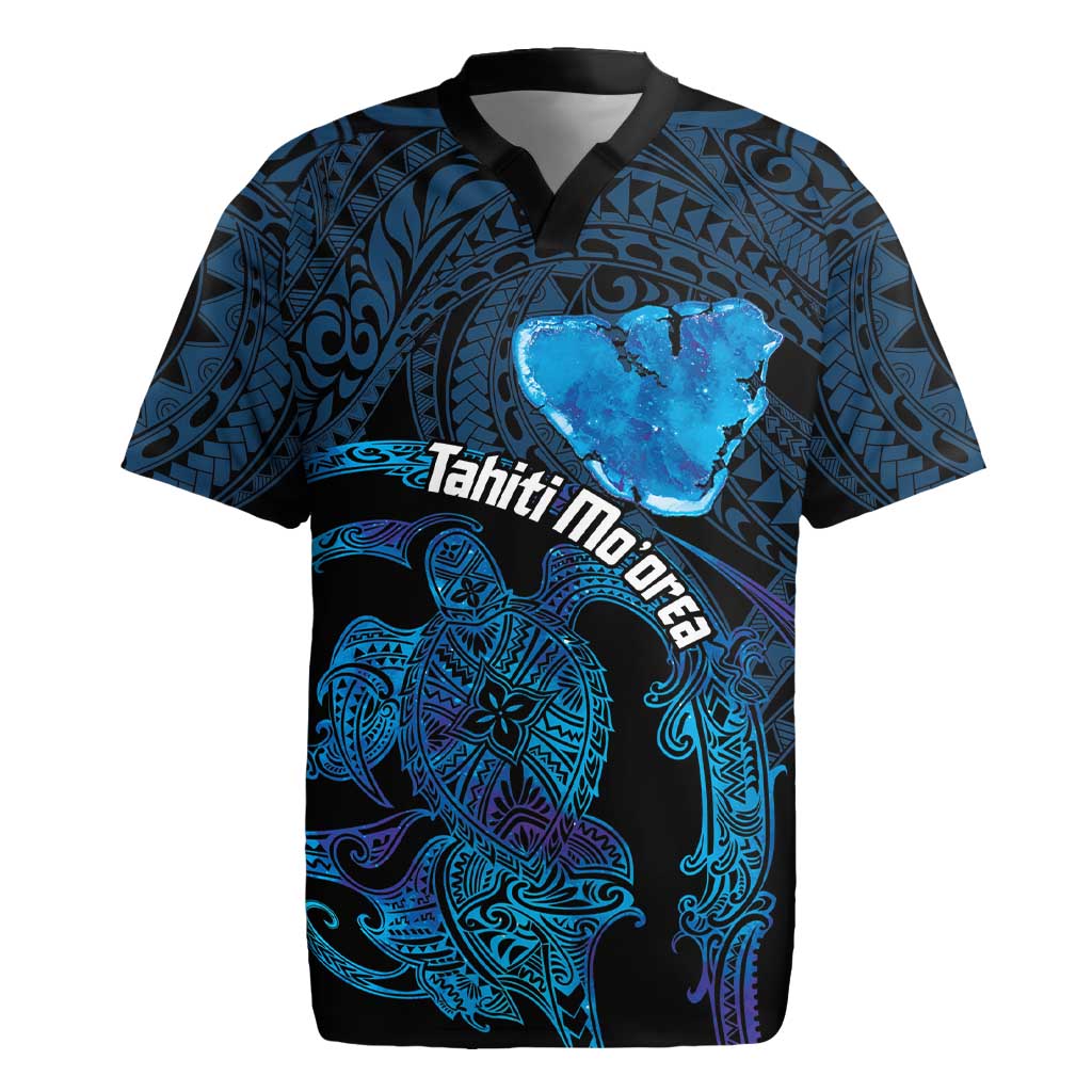 Personalised Tahiti Moorea Atoll Rugby Jersey Polynesian Sea Turtle LT14 Blue - Polynesian Pride