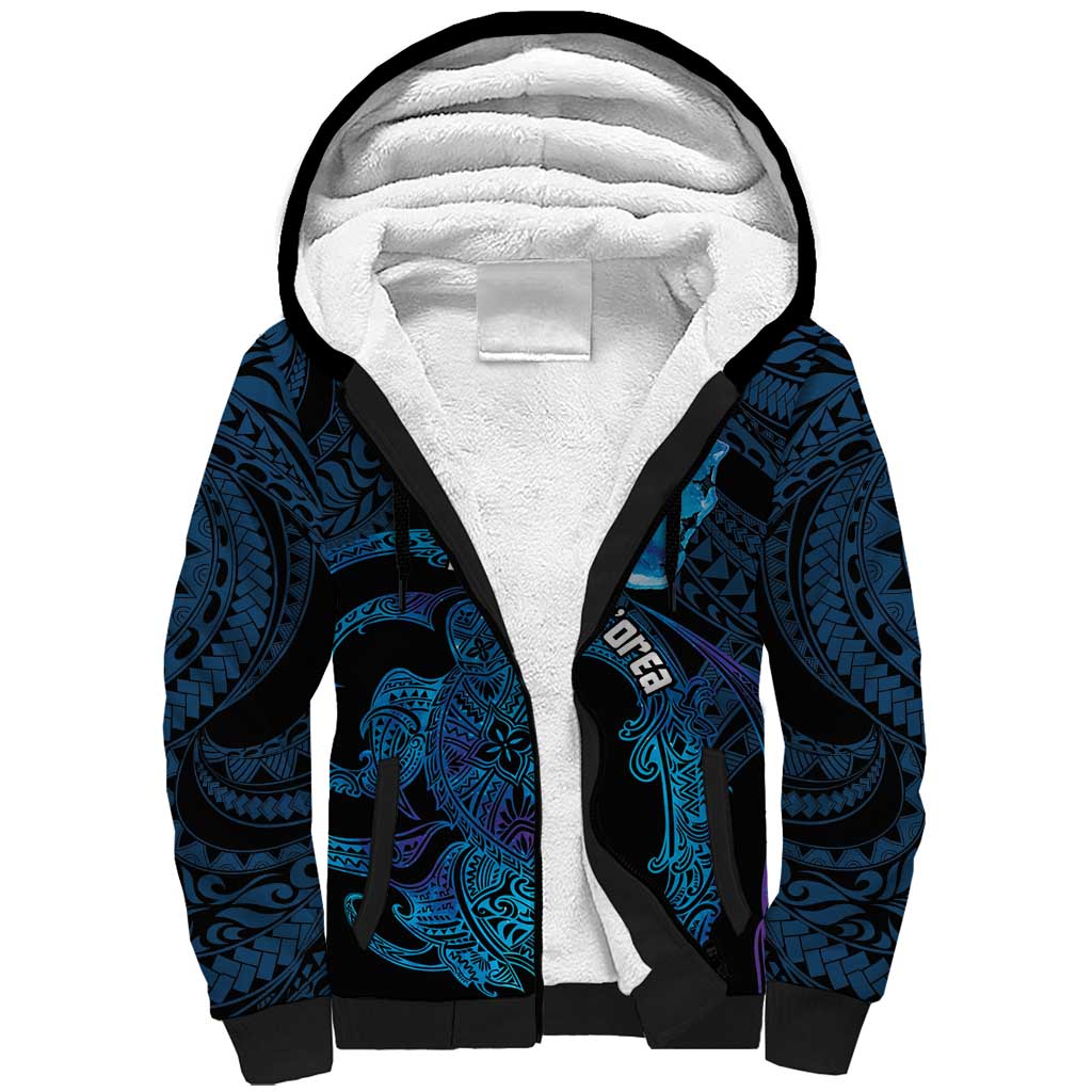 Personalised Tahiti Moorea Atoll Sherpa Hoodie Polynesian Sea Turtle LT14 Unisex Blue - Polynesian Pride
